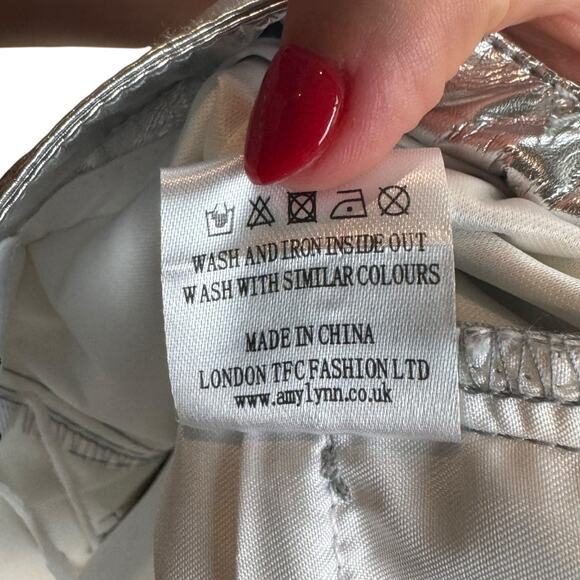 AMYLYNN NWT Womens Lupe Silvery Metallic Straight Leg High Rise Trouser Pants - Picture 11 of 11